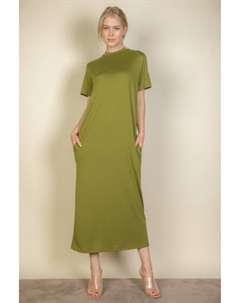Женское платье-футболка с боковыми карманами, цвет olive branch Fashnzfab