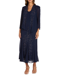 Женское шифоновое платье без рукавов с жакетом, темно-синий R&m richards