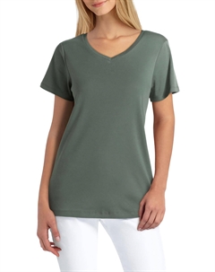 Женский пуловер с коротким рукавом и V-образным вырезом, цвет thyme Isaac mizrahi