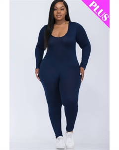Женский комбинезон большого размера с круглым вырезом и длинными рукавами, темно-синий Fashnzfab