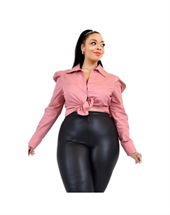 Плюс однотонная рубашка с рукавами-фонариками из поплина, цвет mauve Fashnzfab