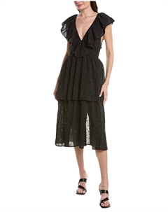 Платье миди с разрезом спереди и оборками, черный Weworewhat