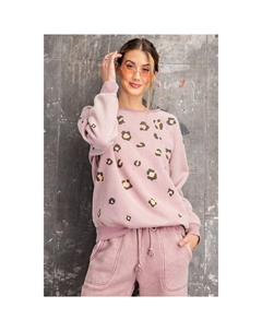 Свитшот из махровой ткани с длинными рукавами и леопардовым принтом Fashnzfab