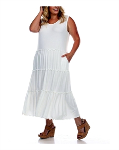 Плюс Женское Платье Миди Миди С Круглым Вырезом, белый White mark