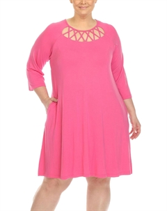 Плюс Женское Трикотажное Платье Миди Swing, фуксия White mark