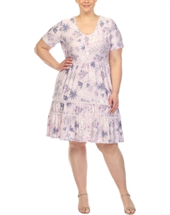 Плюс Женское Платье-трапеция с цветочным принтом длиной до колена, лавандовый White mark