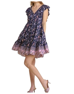 Многоярусное платье со смешанным принтом в темно-синем, розовом, фиолетовом, белом и зеленом цветах Umgee