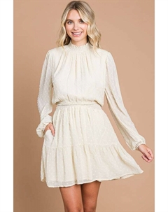 Мини-платье в горошек с карманами и воротником-стойкой, цвет ivory cream Fashnzfab