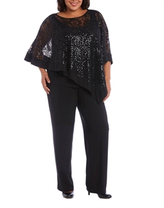 Комплект из 2-х предметов: пончо из кружева с пайетками, черный R&m richards