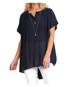 Туника с воротником-стойкой на пуговицах в темно-синем цвете Umgee