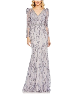 Платье с V-образным вырезом и декорированными рукавами-фонариками, фиолетовый Mac duggal