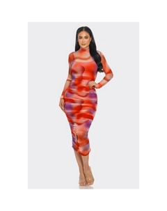 Платье миди с сетчатым принтом Summer Heat и сборками, розовый/оранжевый Fashnzfab