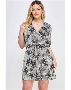 Платье с ботаническим принтом и завязкой спереди, черный Fashnzfab