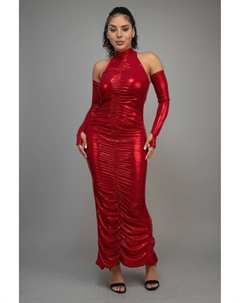 Женское платье с металлическими сборками и рукавами, красный Fashnzfab