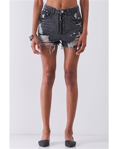 Мини-шорты с рваными краями, застежкой-молнией спереди, необработанным краем и потертостями, черный Fashnzfab
