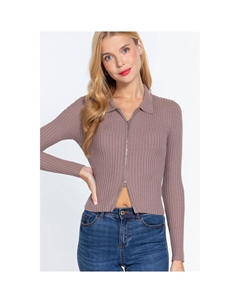 Свитер с зазубренным воротником и застежкой-молнией, цвет dusk mauve Fashnzfab