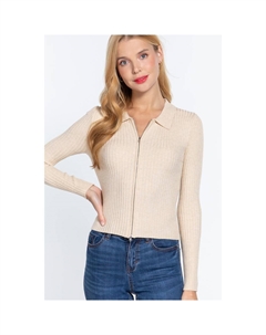 Свитер с зазубренным воротником и застежкой-молнией, кремово-бежевый Fashnzfab