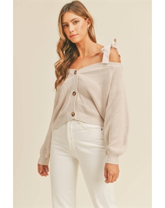 Свитер с открытыми плечами и застежкой на пуговицы, цвет dusty lavender Fashnzfab