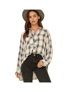 Рубашка свободного кроя в клетку большого размера, серый Fashnzfab