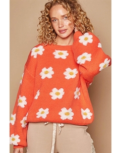Узор «Ромашка» свитер с заниженной линией плеч, цвет sun orange Fashnzfab