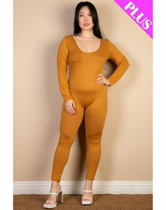 Женский комбинезон большого размера с круглым вырезом и длинными рукавами, цвет brown sugar Fashnzfab