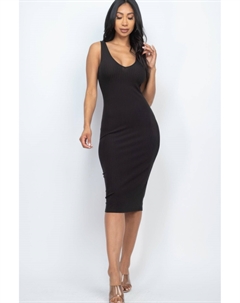 Женское облегающее платье миди с разрезом сзади в рубчик, черный Fashnzfab