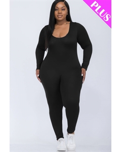 Женский комбинезон большого размера с круглым вырезом и длинными рукавами, черный Fashnzfab