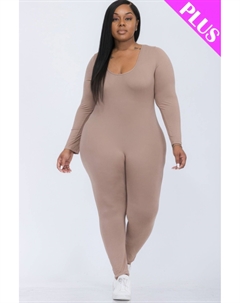 Женский комбинезон большого размера с круглым вырезом и длинными рукавами, серо-коричневый Fashnzfab