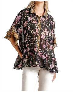 Топ с цветочным и животным принтом черного цвета Umgee