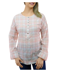 Mia Pucker Женская клетчатая туника с круглым вырезом, цвет pink grape Beachlunchlounge