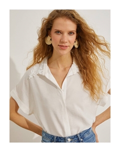 Рубашка с кружевным воротником и коротким рукавом, экрю Koton