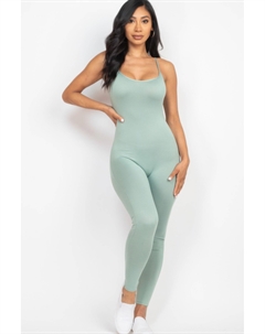 Женский однотонный облегающий комбинезон на бретелях, цвет green bay Fashnzfab