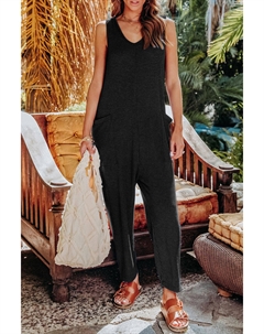 Прямой комбинезон без рукавов в полный размер, черный Fashnzfab