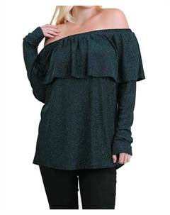 Металлическая туника с оборками в павлиньем цвете, цвет peacock Umgee