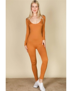 Женский облегающий комбинезон с круглым вырезом и длинными рукавами, цвет brown sugar Fashnzfab