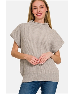 Свитер с коротким рукавом и воротником-стойкой, цвет h mocha Fashnzfab