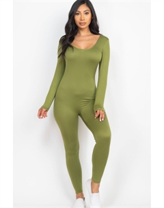 Женский облегающий комбинезон с круглым вырезом и длинными рукавами, цвет olive branch Fashnzfab