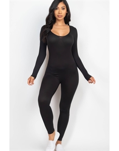 Женский облегающий комбинезон с круглым вырезом и длинными рукавами, черный Fashnzfab