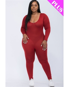 Женский комбинезон большого размера с круглым вырезом и длинными рукавами, цвет winery Fashnzfab