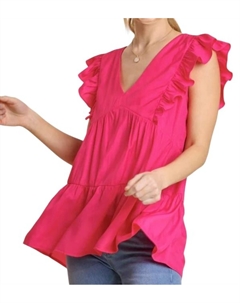 Топ Babydoll с многоуровневыми оборками в ярко-розовом цвете Umgee