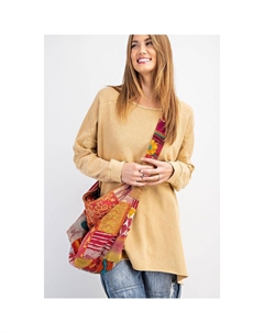 Трикотажный пуловер-туника с перевернутыми деталями и боковыми разрезами, цвет mustard Fashnzfab