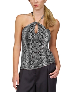 Женский топ с цепочкой и халтер-воротом со змеиным принтом, черный Michael kors