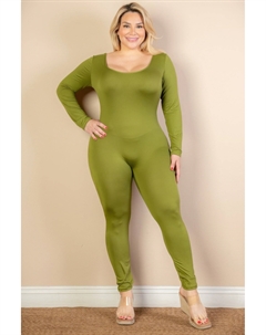 Женский комбинезон большого размера с круглым вырезом и длинными рукавами, цвет olive branch Fashnzfab