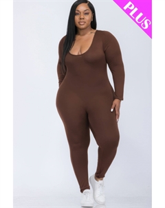 Женский комбинезон большого размера с круглым вырезом и длинными рукавами, цвет coffee Fashnzfab