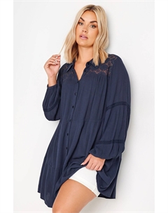 Многоярусная рубашка в стиле бохо с длинными рукавами, синий Yours