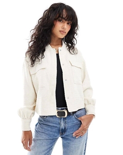 Укороченная куртка-бомбер из ткани букле кремового цвета Vila