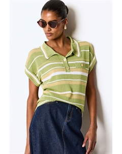 Льняной топ с короткими рукавами и воротником-поло, зеленый Next