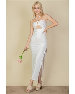 Женское макси-платье с вырезом спереди и боковыми разрезами, белый Fashnzfab