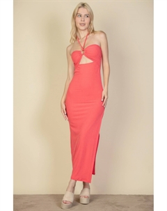 Женское макси-платье с вырезом спереди и боковыми разрезами, цвет fiery coral Fashnzfab