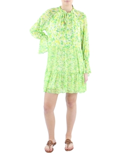 Женское шифоновое короткое мини-платье, цвет green multi Vince camuto